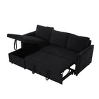 Loveseat Sofa with Chaise Lounge L-Shaped Modular Convertible Sofa with Storage Chaise, Corduroy Tufted Upholstered Sleeper Sectional Sofa,Pull Out Sleep Couch Bed and Reclining Backrest-Black - Grand Goldman Shop