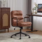 Office Chair,Mid Back Home Office Desk Task Chair with Wheels and Arms Ergonomic PU Leather Computer Rolling Swivel Chair wit