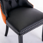 A&A Furniture,Nikki Collection Modern, High-end Tufted Solid Wood Contemporary PU and Velvet Upholstered Dining Chair with Wood Legs Nailhead Trim  2-Pcs Set，Black+Orange, SW2101BO - Grand Goldman Shop