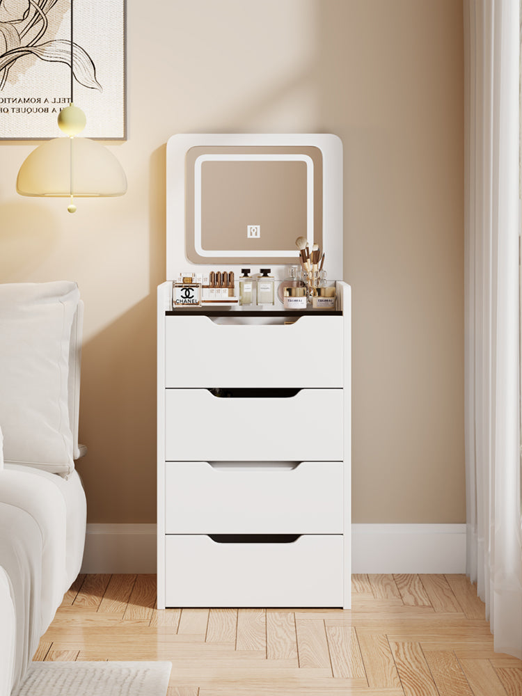( 48CM ) 3 in 1 Vanity Desk with Plip Top Mirror, Small Make Up Vanity Set with Visible Glass Desktop, Compact Makeup Vanity with 3 Drawers, Dressing Table for Bedroom ( WHITE COLOR ) - Grand Goldman Shop