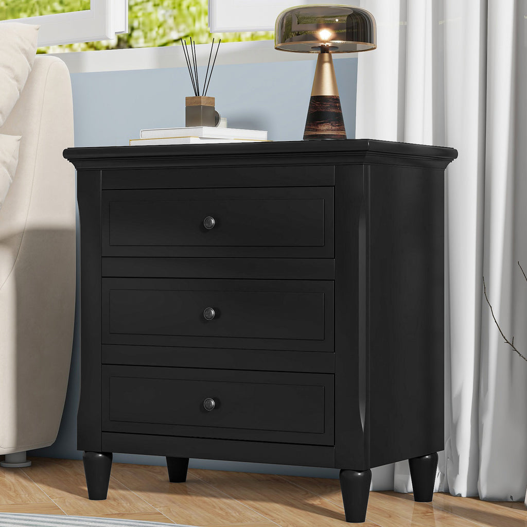 U_STYLE 28''painted Nightstand with 3 Drawers and Smooth Gliding Rails ,Simple Bedside Cabinet with Metal handle, Minimalist Sofa Side Table with rubber legs for Bedroom Sofa Couch Office - Grand Goldman Shop