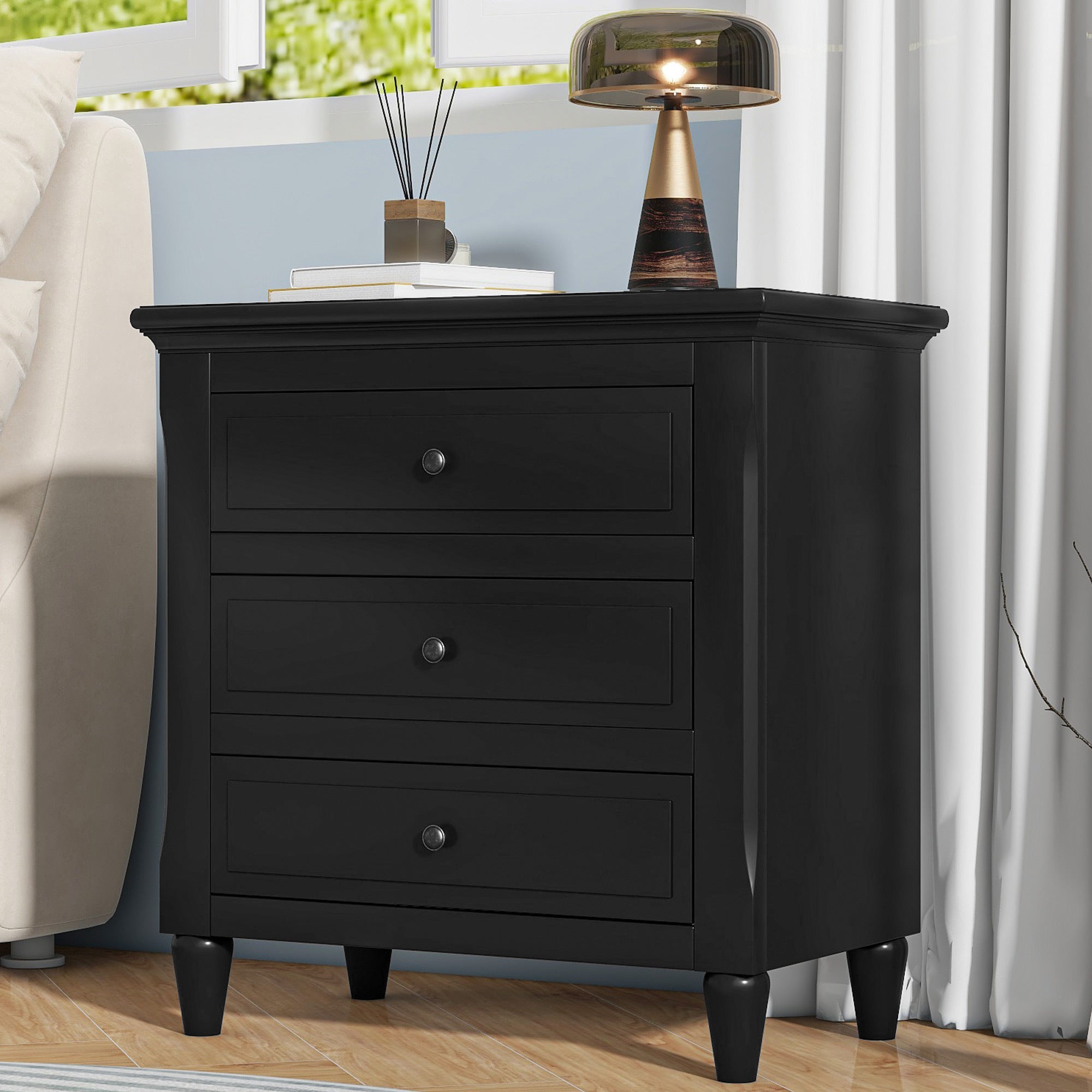 U_STYLE 28''painted Nightstand with 3 Drawers and Smooth Gliding Rails ,Simple Bedside Cabinet with Metal handle, Minimalist Sofa Side Table with rubber legs for Bedroom Sofa Couch Office - Grand Goldman Shop