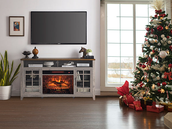 55 inch TV Media Stand with Electric Fireplace KD Inserts Heater,Gray Wash Color - Grand Goldman Shop