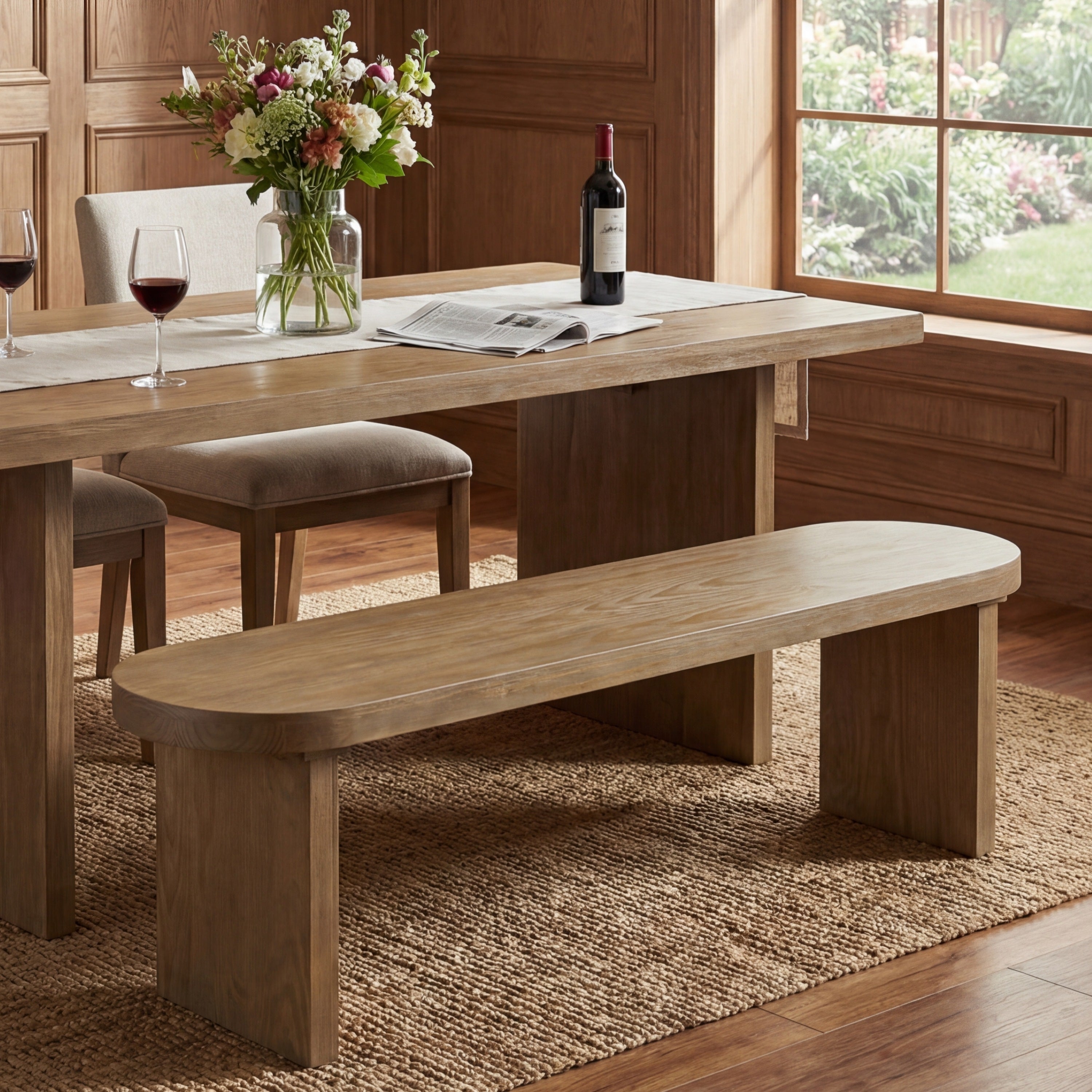 Indoor Pine Dining Bench, 62.9''L Solid Wood Seating, 350lbs Weight Capacity, Fits 3 People for Kitchen, Dining Room & Living Space - Grand Goldman Shop