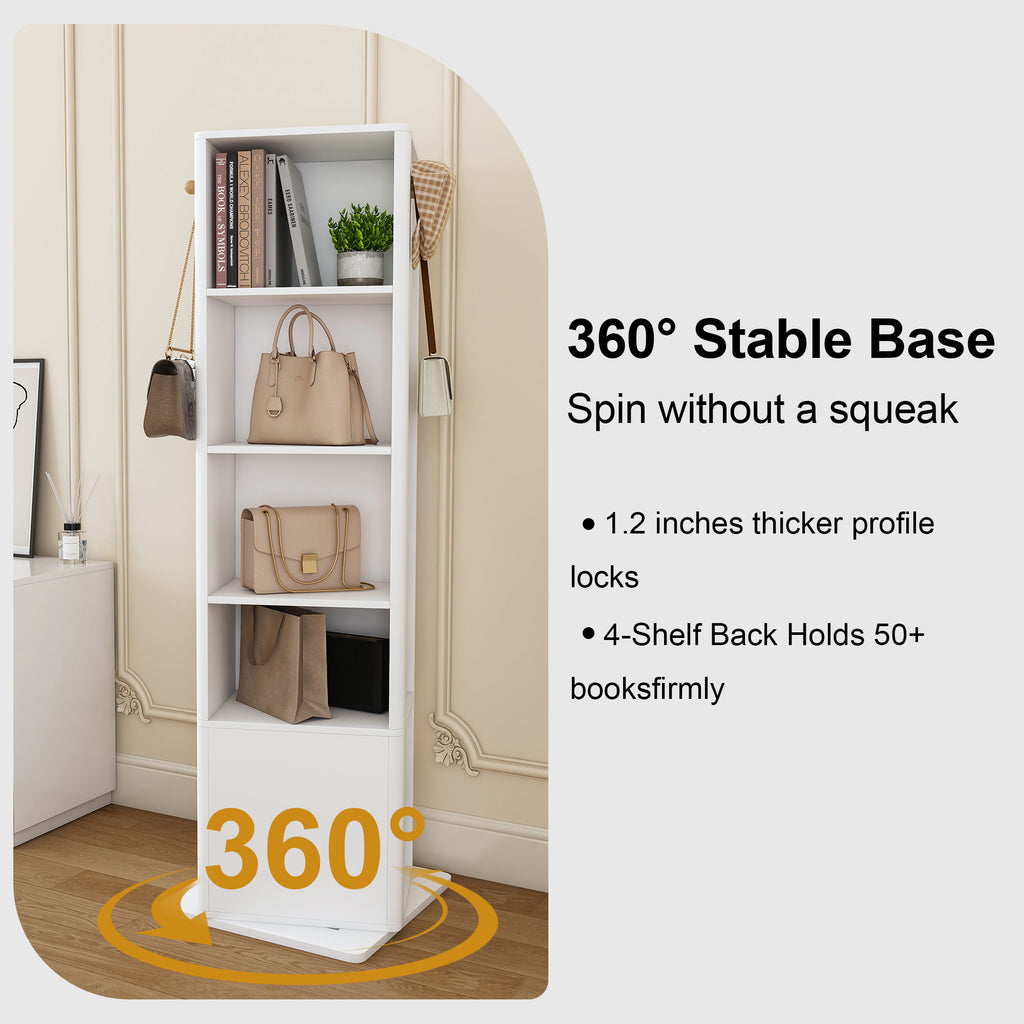 360° Rotating White Makeup Cabinet with Full-Length Mirror, Jewelry Storage, Coat Rack, 4 Open Shelves, 2 Built-In Shelves, MDF and Glass - Grand Goldman Shop