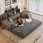 78.8' Compression Sofa,Convertible Floor Sofa Bed-with Pillow Back Support Armrest,Comfy Futon Couch Sleeper Bed,Loveseats Boneless Modular Sectional Sofa,Corduroy fabric,for Living Room,Bedroom,Grey - Grand Goldman Shop