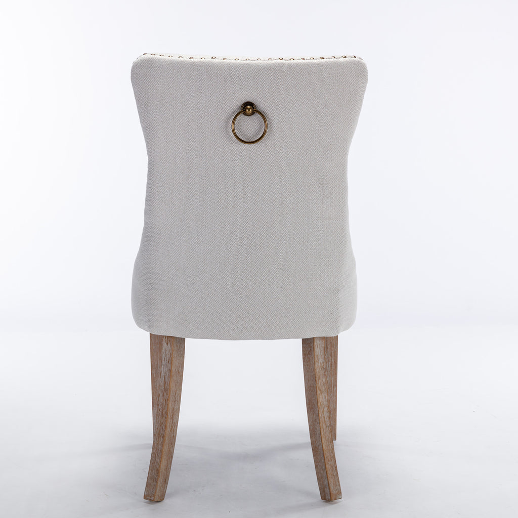 Nikki Collection Modern, High-end Tufted Solid Wood Contemporary Flax Upholstered Dining Chair with Wood Legs Nailhead Trim 2-Pcs Set,Gray, SW6801BG - Grand Goldman Shop