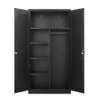 Wide & Deep Metal Storage Cabinet with Hanging Rod,Black Broom Closet Storage Cabinet with Lock, Tall Wardrobe Cabinets with 