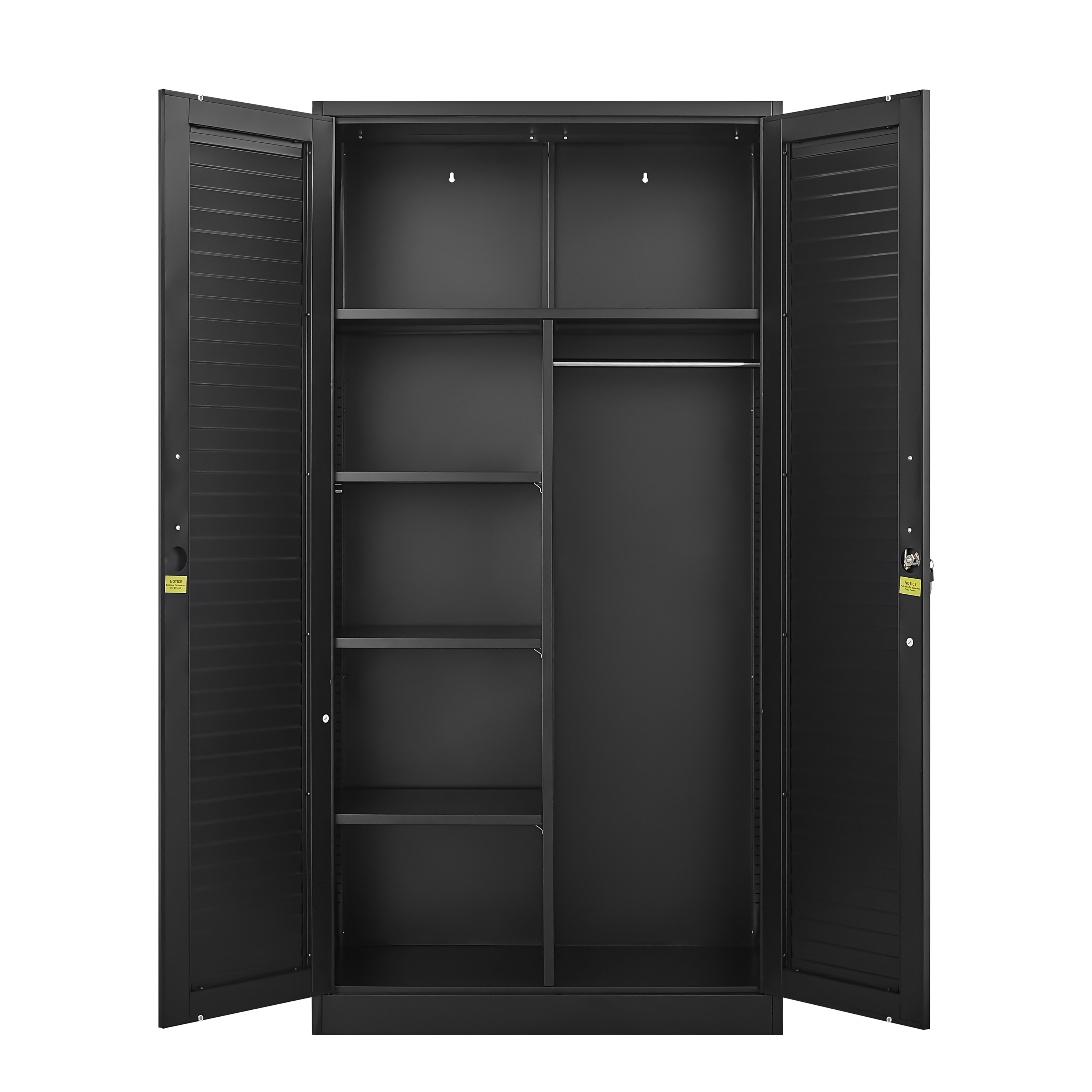 Wide & Deep Metal Storage Cabinet with Hanging Rod,Black Broom Closet Storage Cabinet with Lock, Tall Wardrobe Cabinets with 