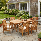 7-teiliges Outdoor-Esszimmer-Set aus Akazienholz, modernes Set mit 6 Stühlen und 1 großem Tisch, Essmöbel-Set für Rasen, Garten, Terrasse, Pool, Teak