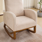 27.2'W Rocking Chair for Nursery, Polyester Glider Chair with High Back and Side Pocket, Rocking Accent Armchair with Rubber Wood Legs for Living Room/Bedroom.Beige - Grand Goldman Shop
