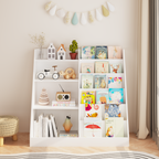New Kids Bookshelf and Toy Storage Organizer, Multifunctional 4 Tier Wooden Kids Book Shelf with  Bookcase Display Stand in K