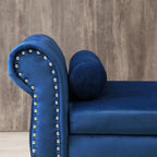 Aijia 63' Velvet Multifunctional Storage Bench Rectangular Sofa Stool Buttons Tufted Nailhead Trimmed Ottoman Solid Wood Legs with 1 Pillow,Blue - Grand Goldman Shop