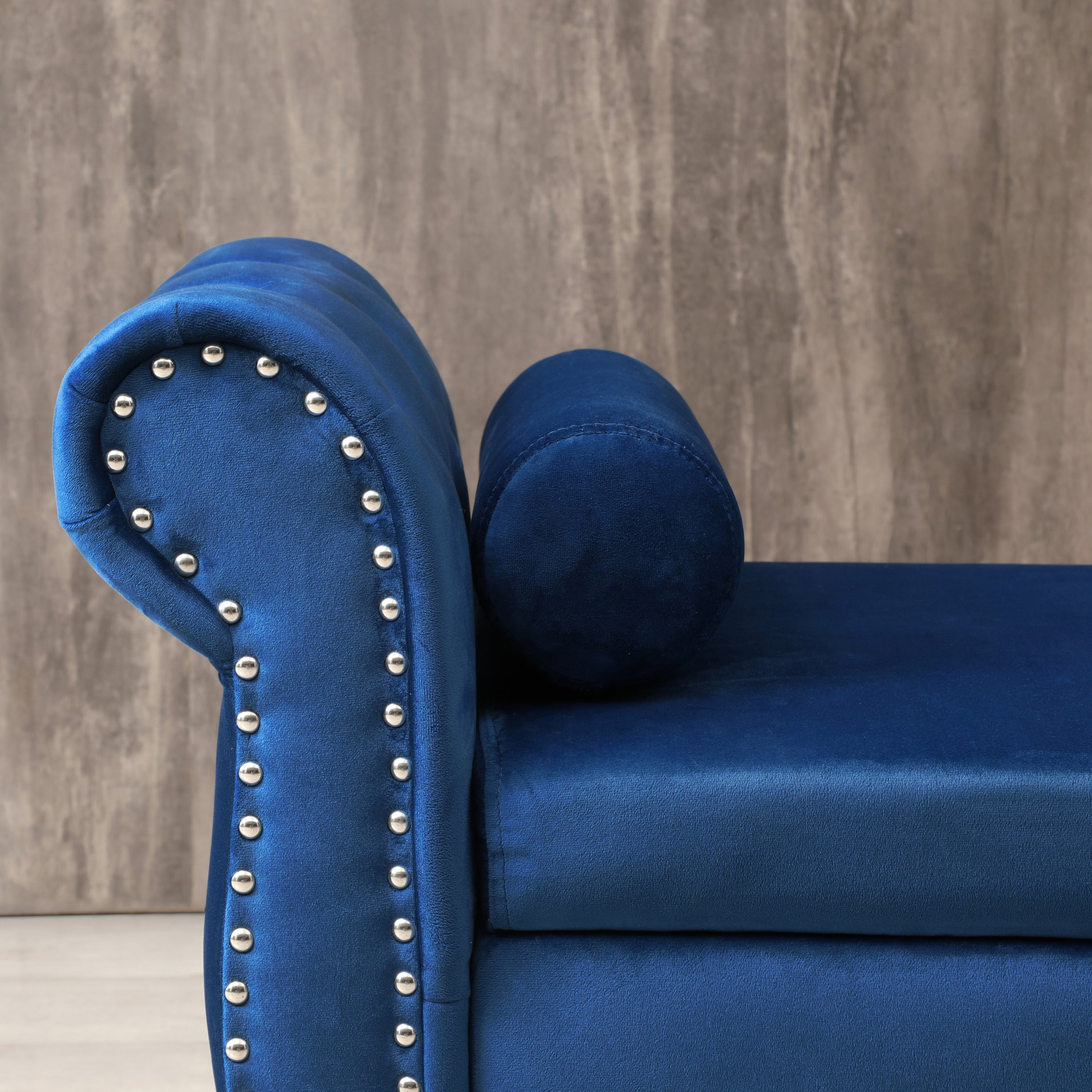 Aijia 63' Velvet Multifunctional Storage Bench Rectangular Sofa Stool Buttons Tufted Nailhead Trimmed Ottoman Solid Wood Legs with 1 Pillow,Blue - Grand Goldman Shop