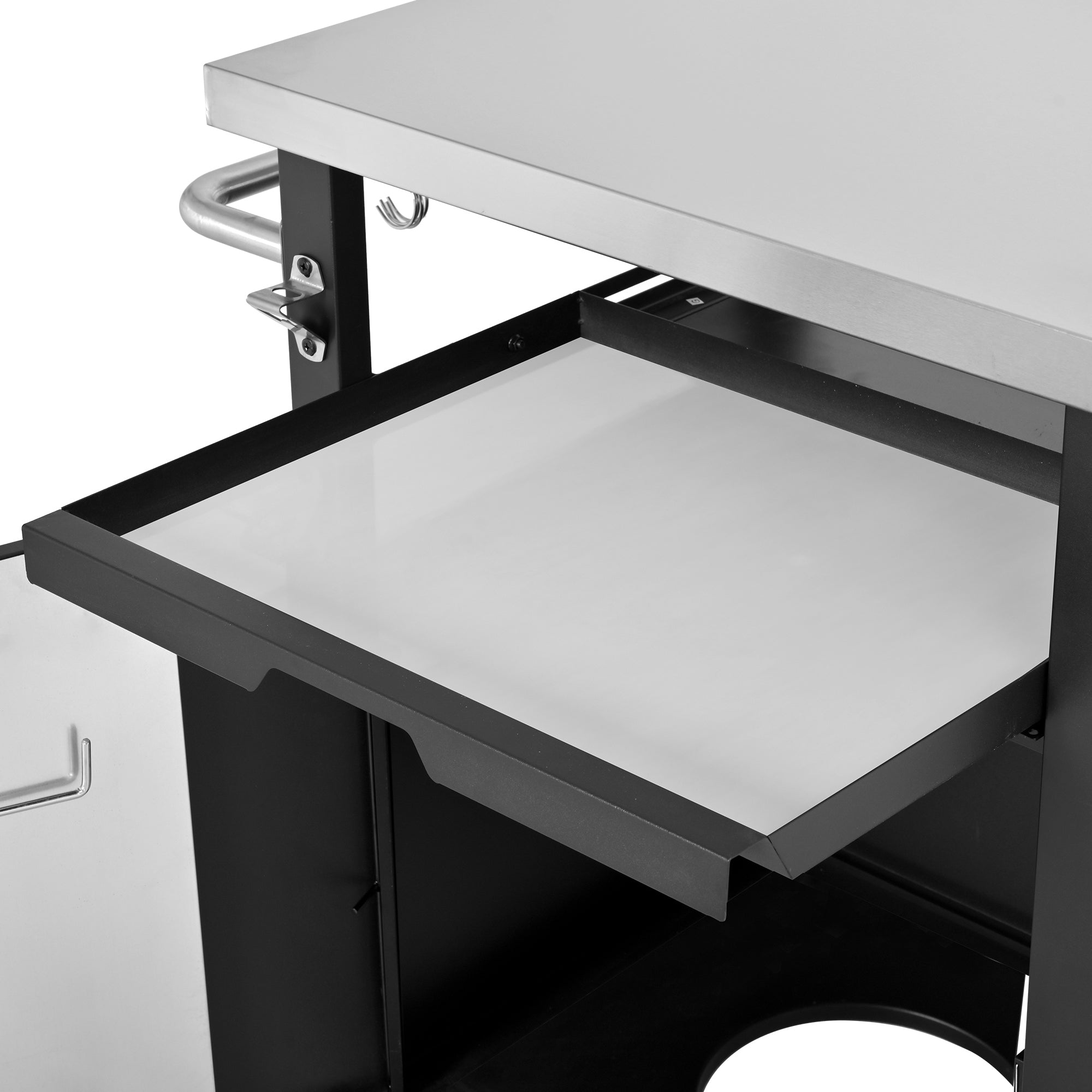 K&K 39.5' Outdoor Grill Cart with Storage Cabinet, Outdoor Bar Cart Pizza Oven Table with Wheels, Stainless Steel Top, Outdoor Kitchen Island with Spice & Paper Rack for BBQ, Waterproof Cover Included - Grand Goldman Shop