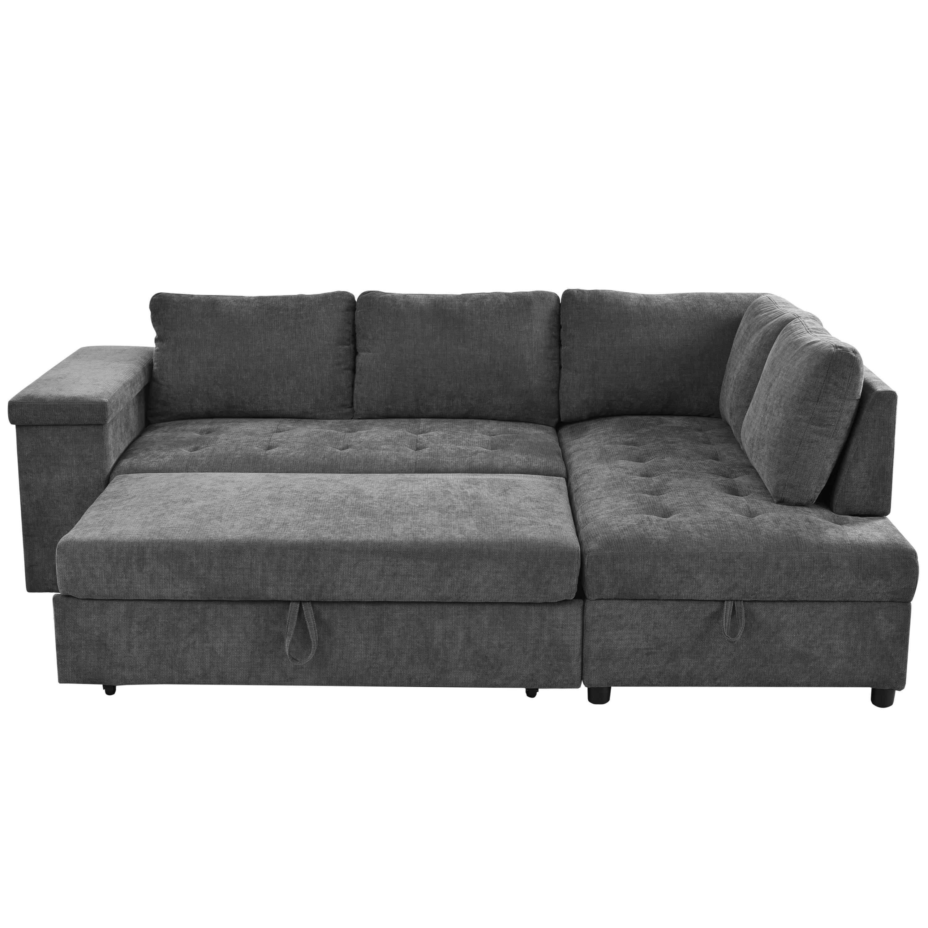 Mirod 91.5-Inch L Shaped Couch with Pull Out Bed and Storage Sectional Sleeper Sofa with Hidden Storage , Wide Armrest with storage,for Living Room, Apartment, Bedroom, Office - Grand Goldman Shop