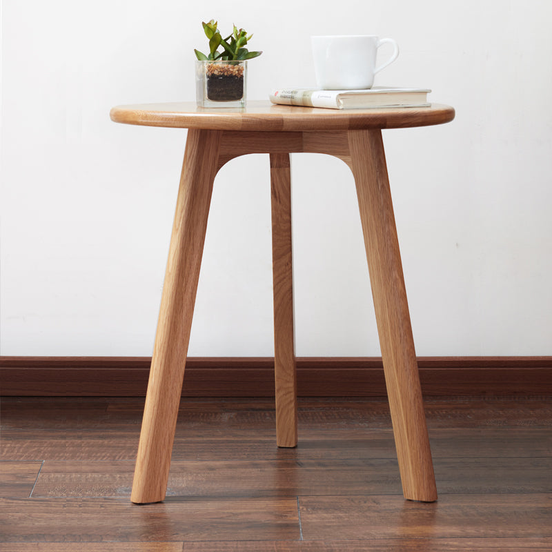 Round End Table- Small End Table Side Table Coffee Table Bedside Table Night Stand for Living Room Bedroom & Balcony, 100% Natural Solid Oak Wood Easy to Assemble - Grand Goldman Shop