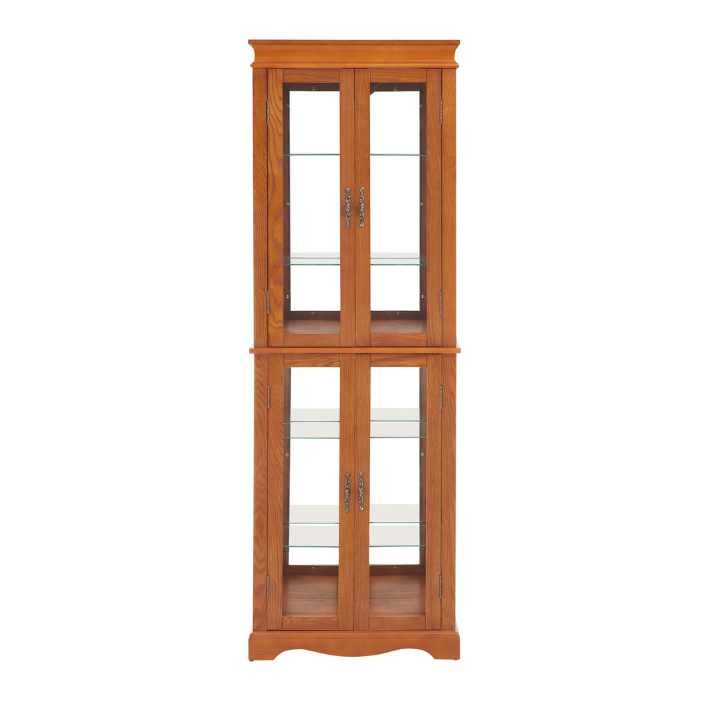 Lighted Glass Curio Display Cabinet,Display Cabinet,Glass Storage Cabinet Glass Wine cabinet Wood Frame Toy Display for Living Room, Kitchen, Pantry light bulb included OAK - Grand Goldman Shop