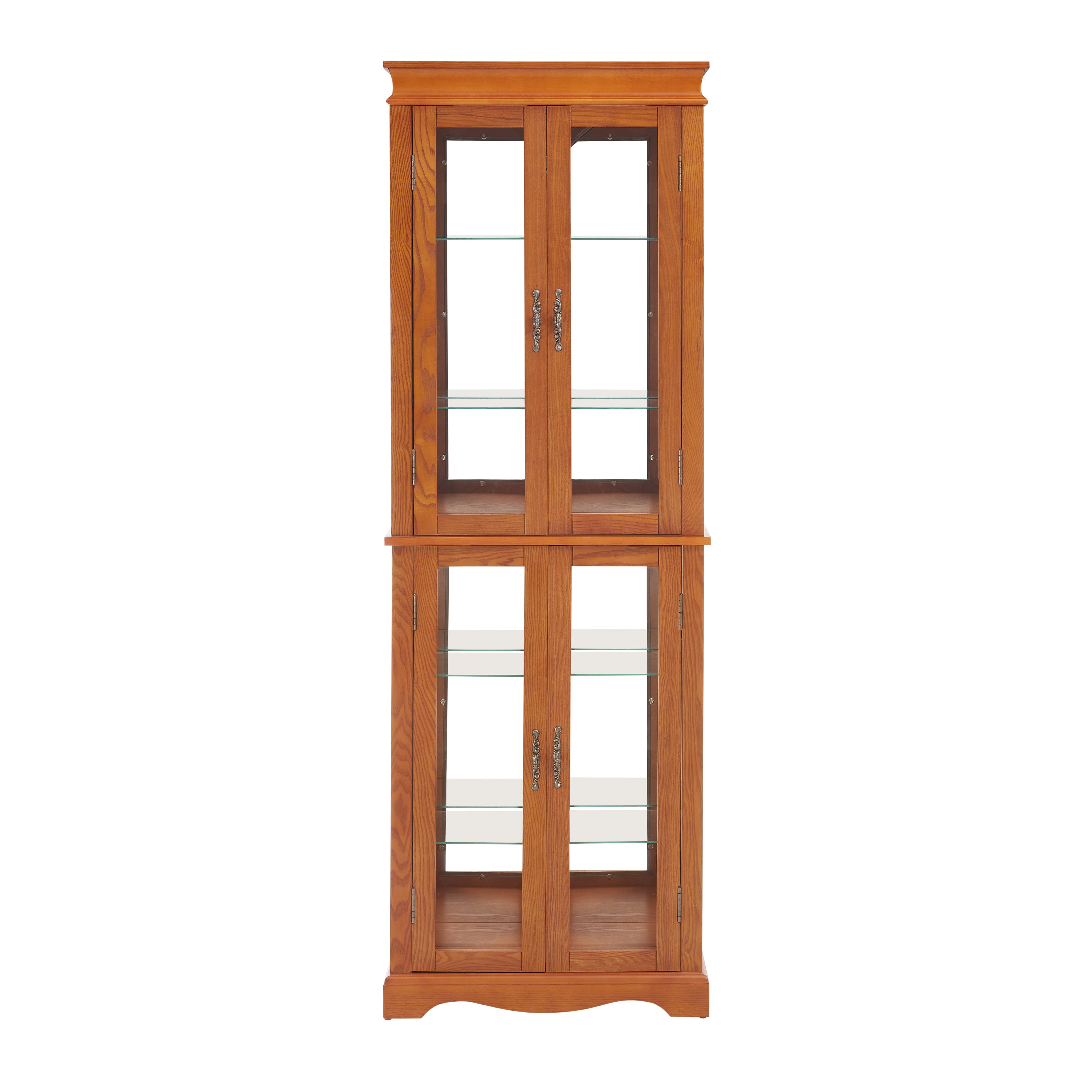 Lighted Glass Curio Display Cabinet,Display Cabinet,Glass Storage Cabinet Glass Wine cabinet Wood Frame Toy Display for Living Room, Kitchen, Pantry light bulb included OAK - Grand Goldman Shop