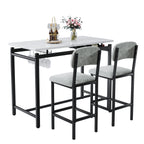 Modern Dining Table and Chairs for 2, Marble Finishes Dining Table Set with 2 Upholstered Chairs, Kitchen Table Set Bar Pub Set for Breakfast Nook, Dining Room, Rustic Black, Grey Chair - Grand Goldman Shop