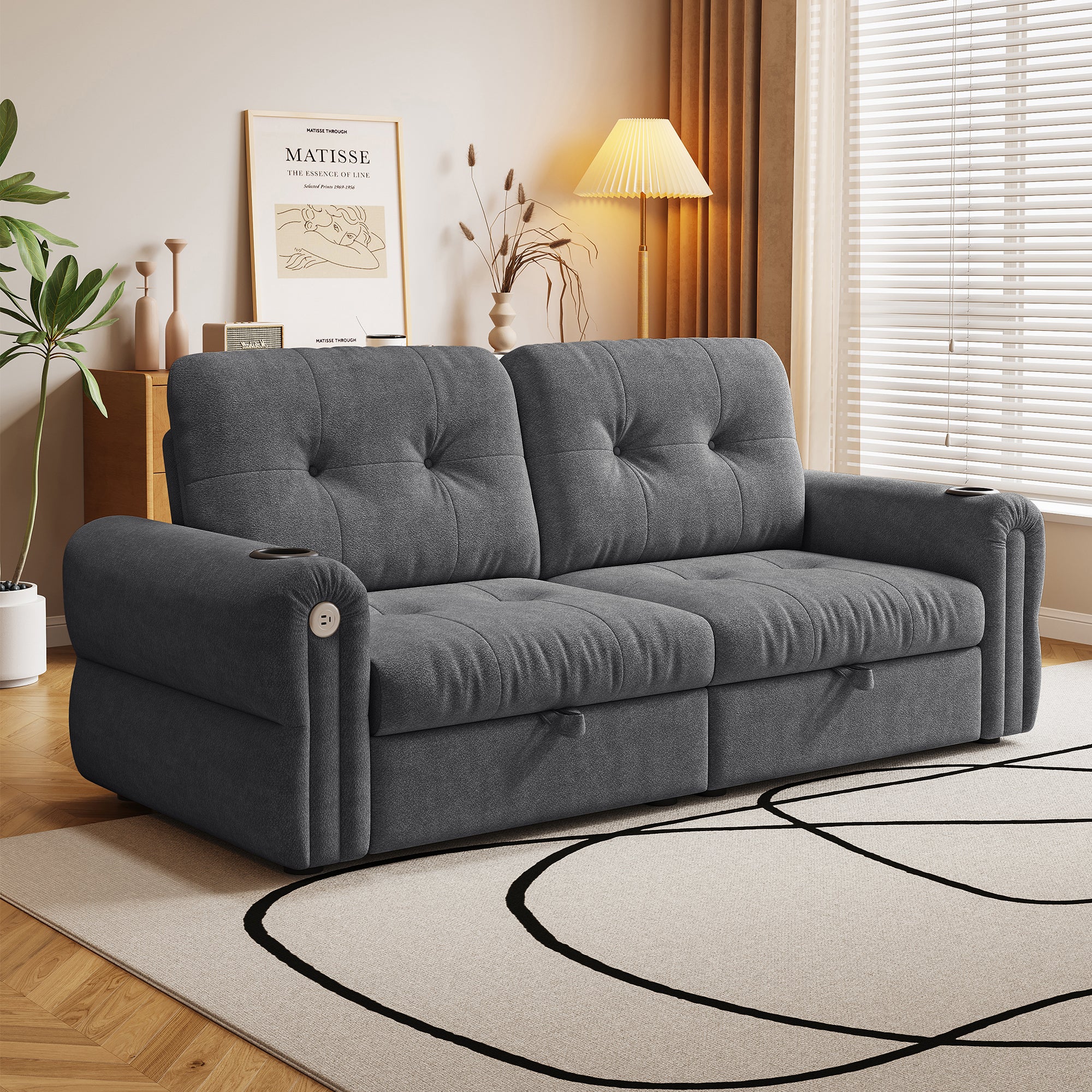 It is a multi-functional sofa, a 77-inch convertible sofa bed, and a 2-in-1 piece suitable for both sitting and lying down. Made of  Chenille fabric, it is suitable for living rooms, bedrooms - Grand Goldman Shop