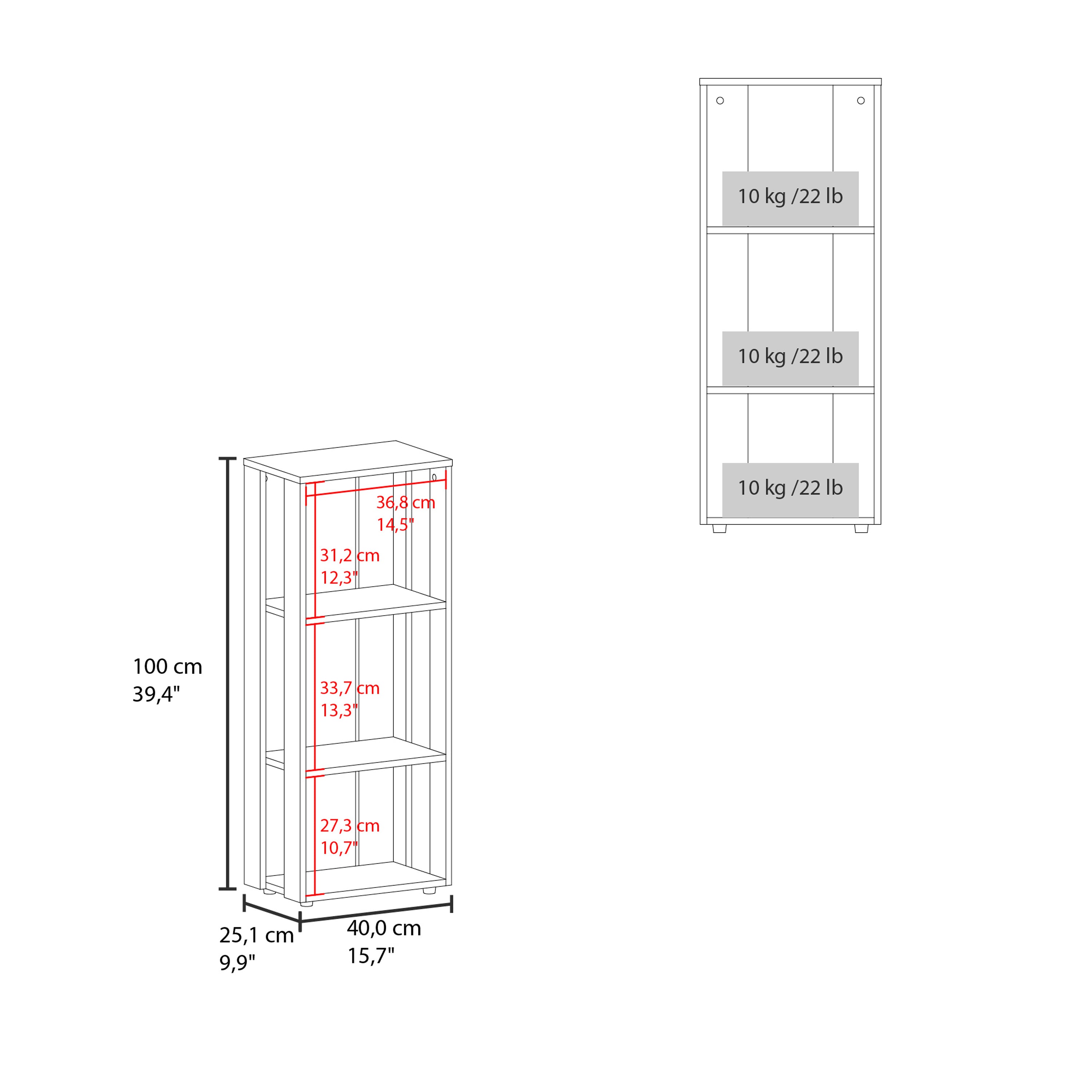 Eco 39' Tall Four-Tier Bookcase, Living Room, Storage Cabinet, Shelves White - Grand Goldman