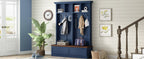 Farmhouse 4-in-1 Hall Tree with Wood Grain Bench, Mudroom Versatile Coat Rack with 2 Large Drawer, Entrance Organizer for Hallway, Living Room, Blue, 55.9'W (OLD SKU: N721P313099C) - Grand Goldman Shop