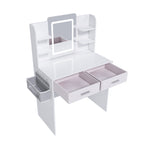 Elegant LED Mirror Vanity Dressing Table with Adjustable Lights, Drawers & Storage, White MDF, 27.56 x 15.75 Inches - Grand Goldman Shop
