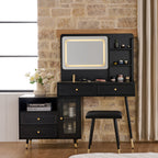 Modern Makeup Vanity Desk with Mirror and Lights, Retractable Design, Black Engineered Wood, 58.50 x 15.80 x 52.30 inches - Grand Goldman Shop