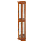 Corner Curio Cabinet Lighted Corner Display, Glass Display Shelf Shelving Bar cabinet with Tempered Glass Door, Bar Cabinet,Cabinet with Adjustable Shelf Glass Cabinet Shelves Bead Bulb Included OAK - Grand Goldman Shop