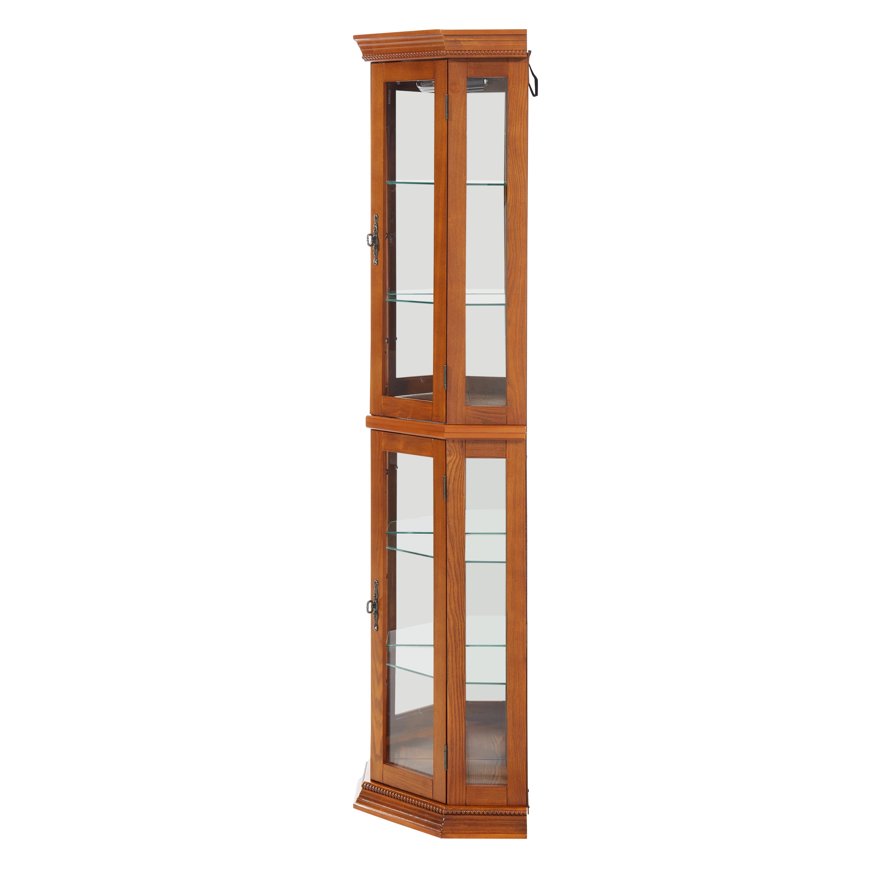 Corner Curio Cabinet Lighted Corner Display, Glass Display Shelf Shelving Bar cabinet with Tempered Glass Door, Bar Cabinet,Cabinet with Adjustable Shelf Glass Cabinet Shelves Bead Bulb Included OAK - Grand Goldman Shop