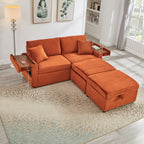 Comfortable Fluffy Corduroy Lazy Sofa, Storage Space for Big Loveseat, Super Soft Chaise Lounge with Double Ottomans and Table Board,Suitable for Chailiving - Grand Goldman Shop