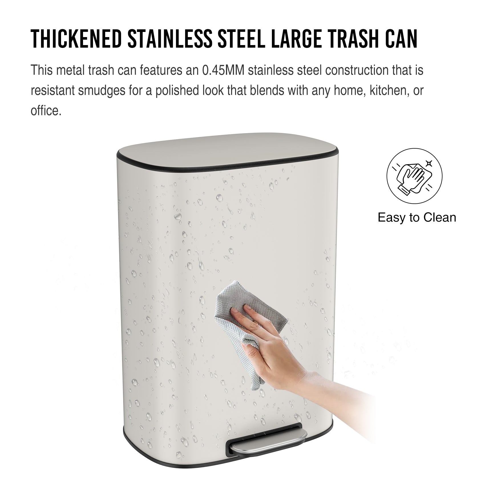 13 Gallon 50L Kitchen Foot Pedal Operated Soft Close Trash Can - Stainless Steel Ellipse Bustbin - White - Grand Goldman Shop