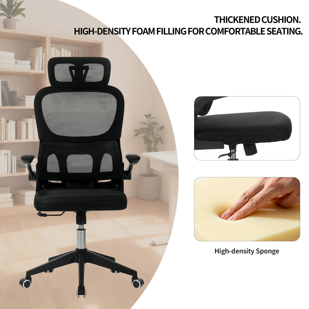 High Back Ergonomic Office Chair with Mesh Fabric, Black, Big and Tall Design for Home Office, Task Chair with Tilt Function,