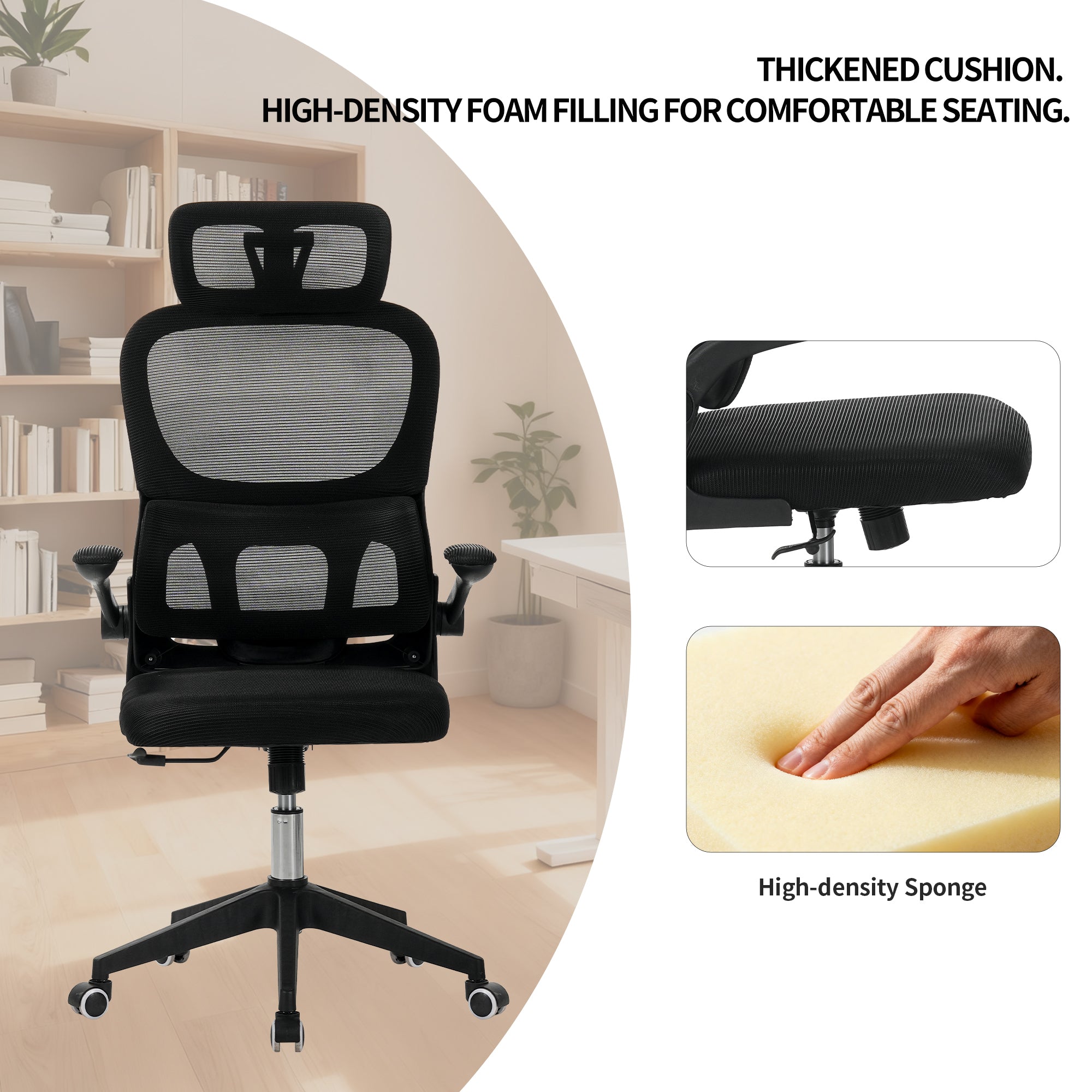 High Back Ergonomic Office Chair with Mesh Fabric, Black, Big and Tall Design for Home Office, Task Chair with Tilt Function,