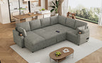 Versatile Light Grey Chenille Sectional Sofa Bed with Storage, Cup Holders & Charging Ports, 109.9' - Grand Goldman Shop