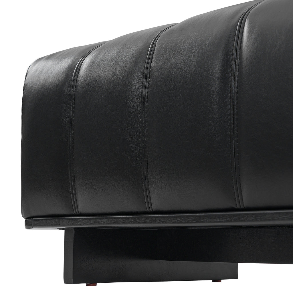 Indoor Dining Bench with Black PU Fabric Upholstery and Rubber Wood Legs, Comfortable Seating for Dining Room or Living Area - Grand Goldman Shop