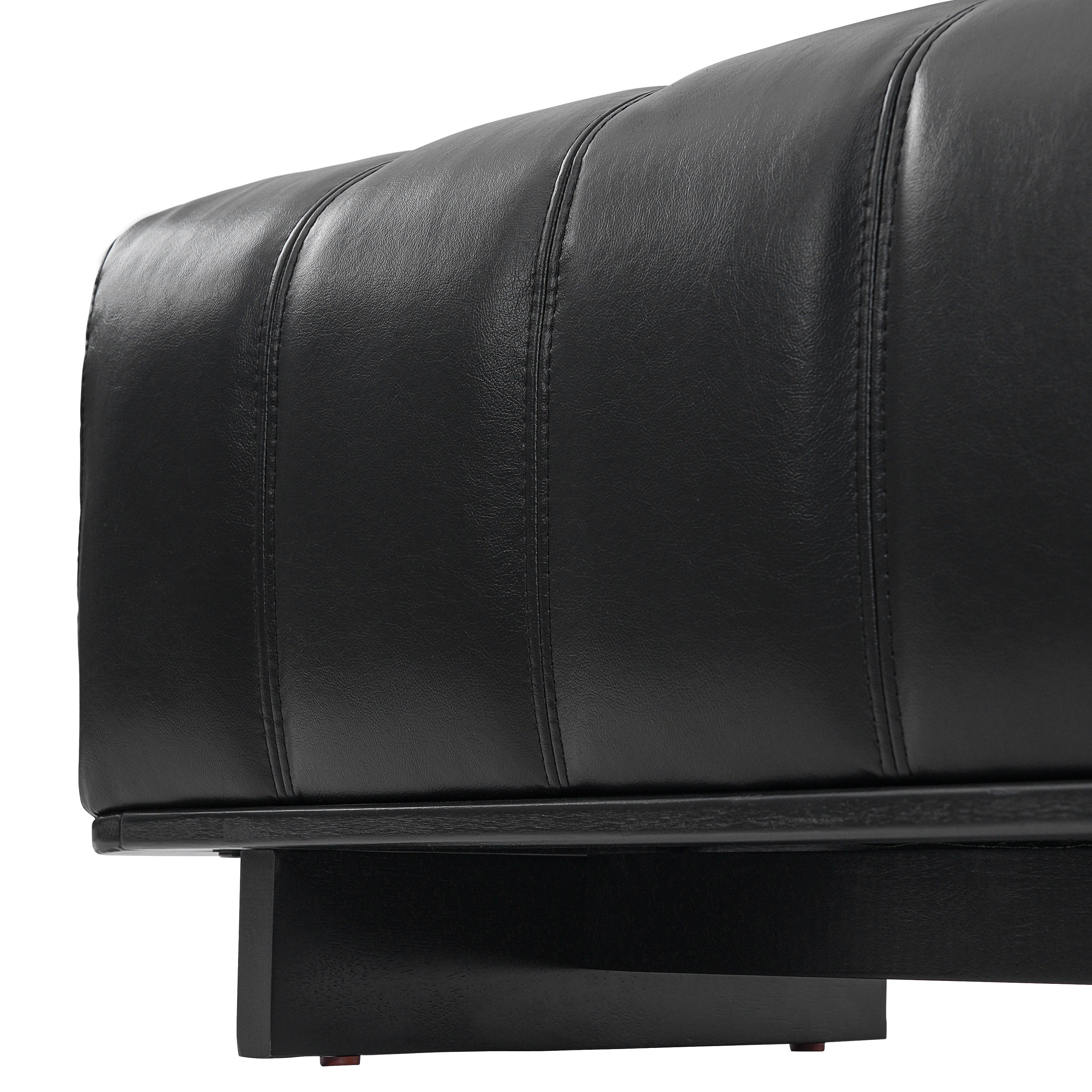 Indoor Dining Bench with Black PU Fabric Upholstery and Rubber Wood Legs, Comfortable Seating for Dining Room or Living Area - Grand Goldman Shop