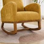 27.2'W Rocking Chair for Nursery, Polyester Glider Chair with High Back and Side Pocket, Rocking Accent Armchair with Rubber Wood Legs for Living Room/Bedroom.Mustard - Grand Goldman Shop