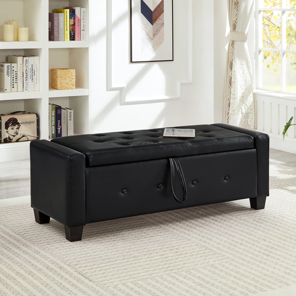 48' Ottoman Bench with Storage, Bench for Bedroom,Living Room,Hallway, Upholstered Tufted Faux Leather PU Ottoman Black - Grand Goldman Shop