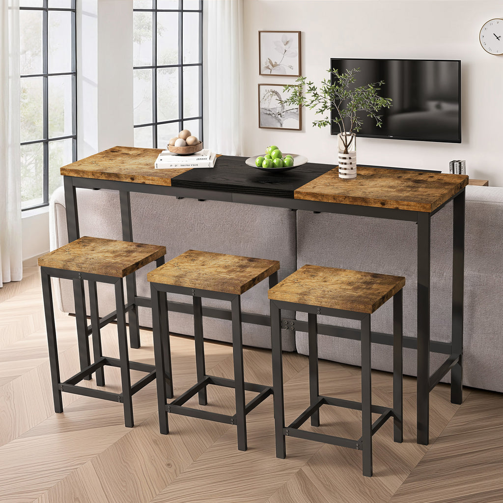 Modern Design Kitchen Dining Table, Pub Table, Long Dining Table Set with 3 Stools, Convenient Hanging Stool Design, Natural+Black,(Same SKU:W757P146463) - Grand Goldman Shop