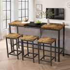 Modern Design Kitchen Dining Table, Pub Table, Long Dining Table Set with 3 Stools, Convenient Hanging Stool Design, Natural+Black,(Same SKU:W757P146463) - Grand Goldman Shop