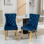 A&A Furniture,Nikki Collection Modern, High-end Tufted Solid Wood Contemporary Velvet Upholstered Dining Chair with Golden Stainless Steel Plating Legs,Nailhead Trim,Set of 2,Blue and Gold, SW1601BL - Grand Goldman Shop