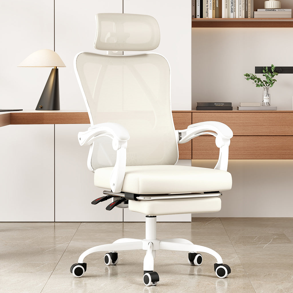 Ergonomic Office Chair with Footrest, Mesh Office Desk Chair with Headrest, High Back Computer Chair with Adjustable Lumbar S