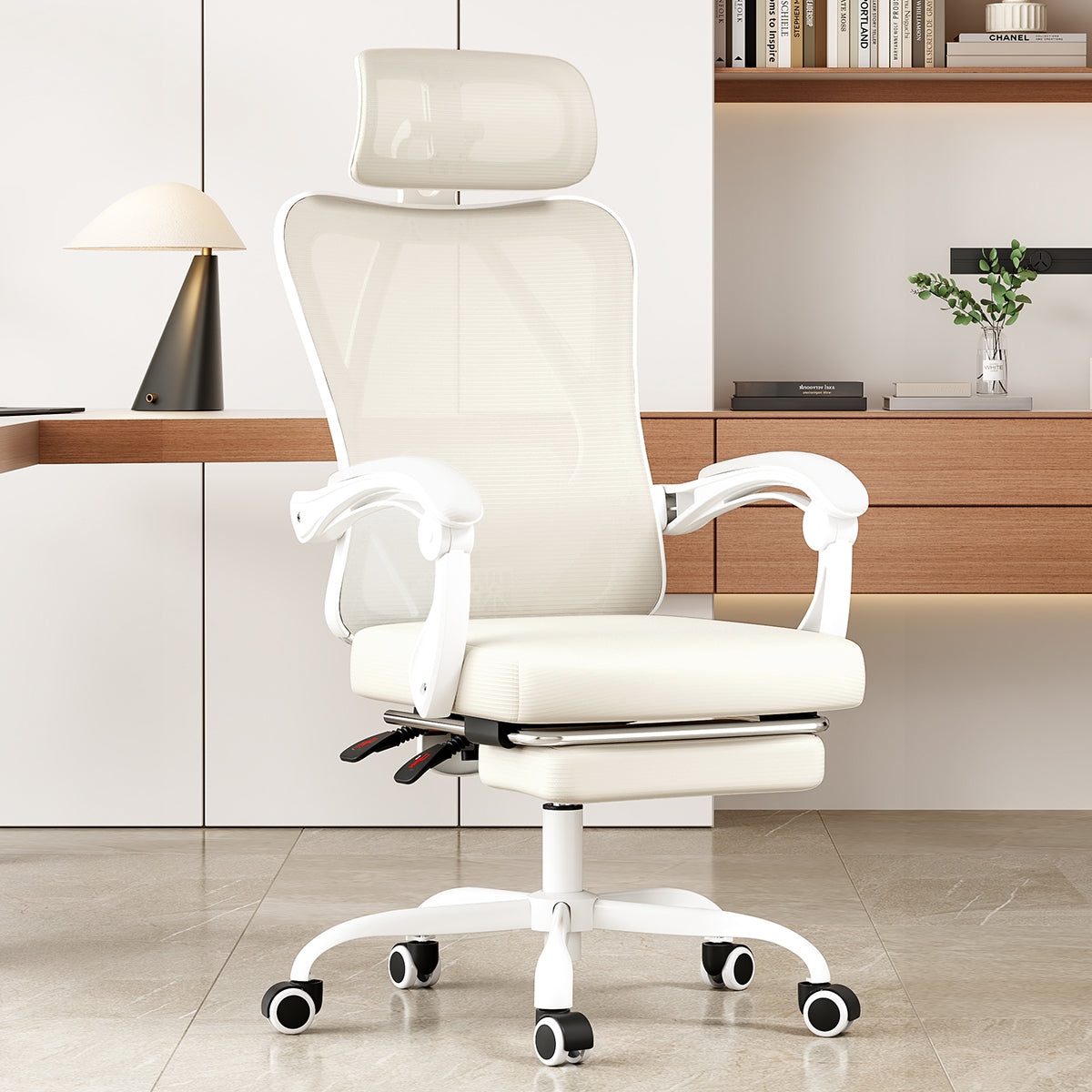 Ergonomic Office Chair with Footrest, Mesh Office Desk Chair with Headrest, High Back Computer Chair with Adjustable Lumbar S