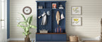 Farmhouse 4-in-1 Hall Tree with Wood Grain Bench, Mudroom Versatile Coat Rack with 2 Large Drawer, Entrance Organizer for Hallway, Living Room, Blue, 55.9'W (OLD SKU: N721P313099C) - Grand Goldman Shop