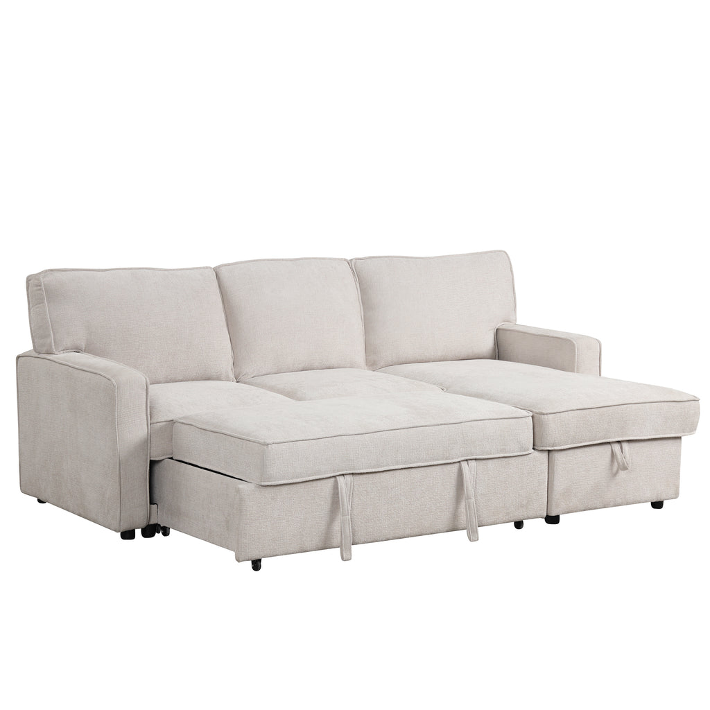 U_STYLE Upholstery Sleeper Sectional Sofa with Storage Space, USB port, 2 cup holders on Back Cushions(same sku; WY000335AAA) - Grand Goldman Shop