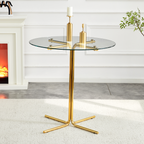 Round glass bar high table, 36 inch round bar table, tempered glass tabletop, sturdy gold chrome plated four column support, suitable for transparent round bar tables in small spaces, kitchens - Grand Goldman Shop