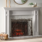 Darcie Wrought Iron Fireplace Screen Gold Finish Ornate Design 44.5 x 9.75 x 35 inches - Grand Goldman Shop