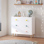 Kids 3 Drawer Dresser, White Nursery Storage Cabinet with Anti-Tip Safety Feature, Solid Wood and MDF Construction, Compact D